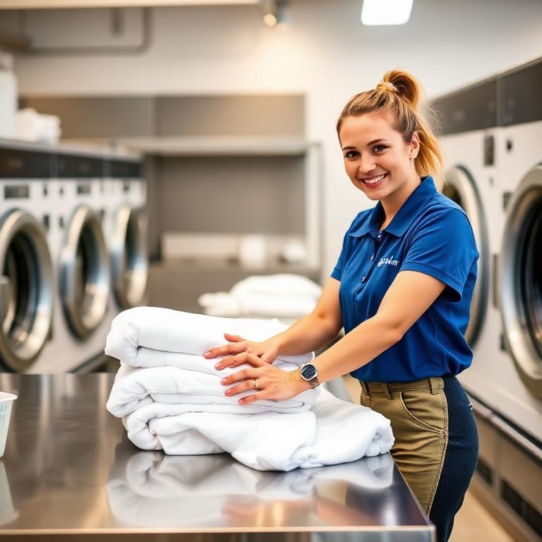 ScanMyLaundry staff folding clean linens